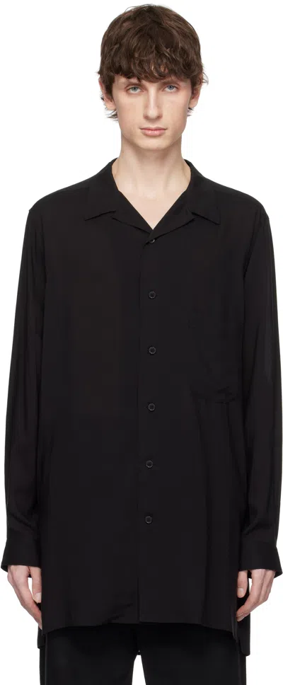 Yohji Yamamoto Mens  Mandarin-collar Patch-pocket Cotton-poplin Shirt In Black