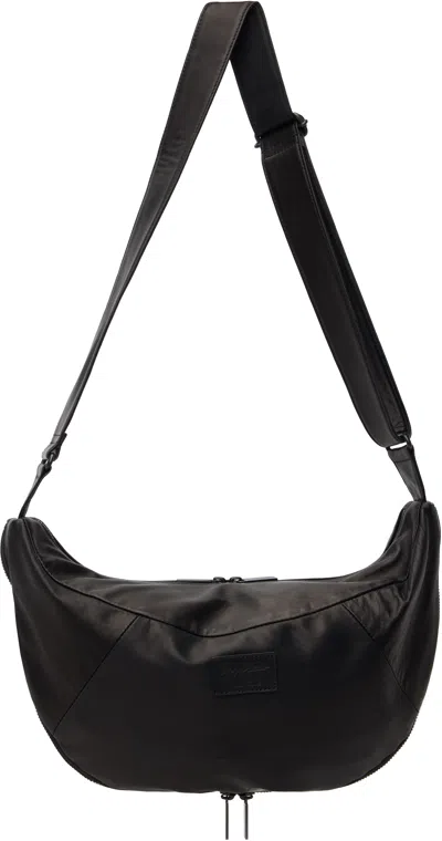 Yohji Yamamoto Black Scratch Horse Leather Half Moon Shoulder Bag