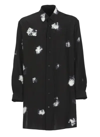 Yohji Yamamoto Silk Rear-split Graphic Print Shirt In Black