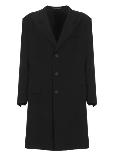 Yohji Yamamoto Lapel-collar Three-pocket Coat In Black