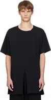 Yohji Yamamoto Black Single Jersey Slit Round Neck T-shirt In Black