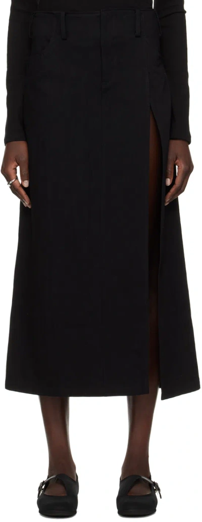 Yohji Yamamoto Black Slim-fit Denim Midi Skirt In 1 Black