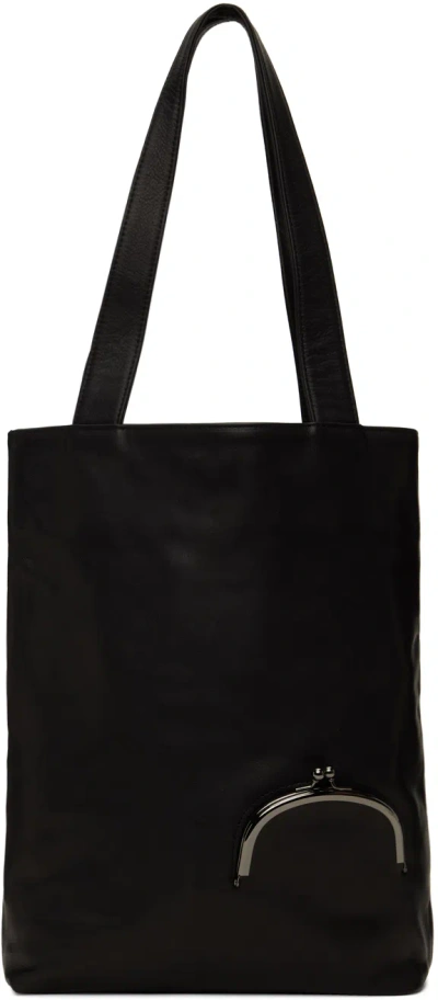 Yohji Yamamoto Black Soft Leather Clasp Tote In 1 Black