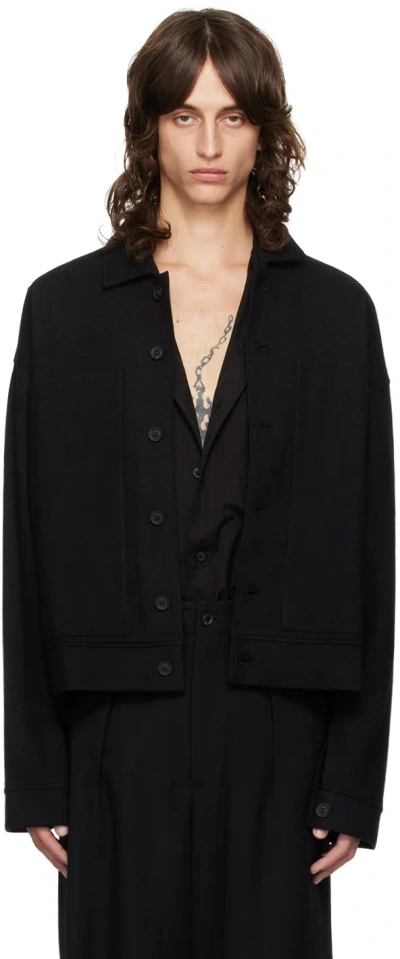 Yohji Yamamoto Black Spread Collar Jacket In 1 Black