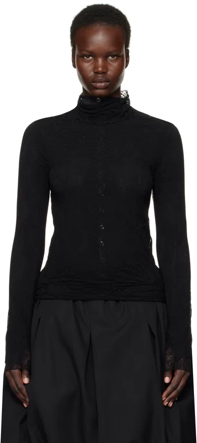 Yohji Yamamoto Black Stretch Lace Turtleneck In 1 Black