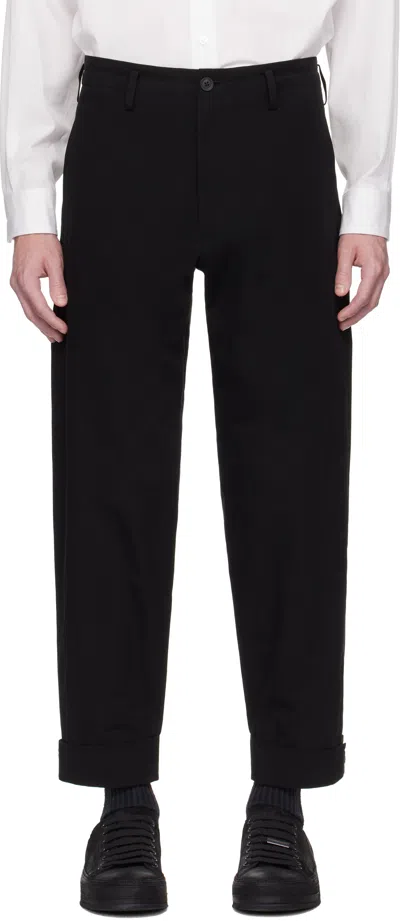 Yohji Yamamoto Black Tab Detail Slim Trousers In 1 Black