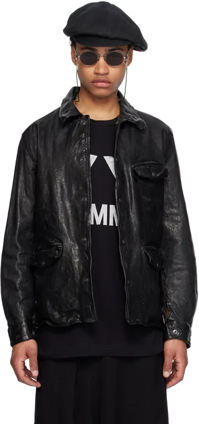 Yohji Yamamoto Black Waxed Leather Jacket In 1 Black