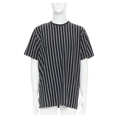 Pre-owned Yohji Yamamoto Black White Vertical Stripe Asymmetric Print Tshirt M