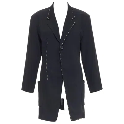 Pre-owned Yohji Yamamoto Black Wool Blend Handstitched Detail Long Blazer Coat S