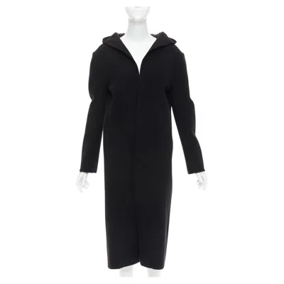 Pre-owned Yohji Yamamoto Black Wool Cotton Linen Hooded Long Coat Jp1 S