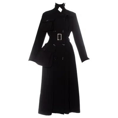 Pre-owned Yohji Yamamoto Black Wool Gabardine Coat With Exaggerated Pockets, Fw 2004