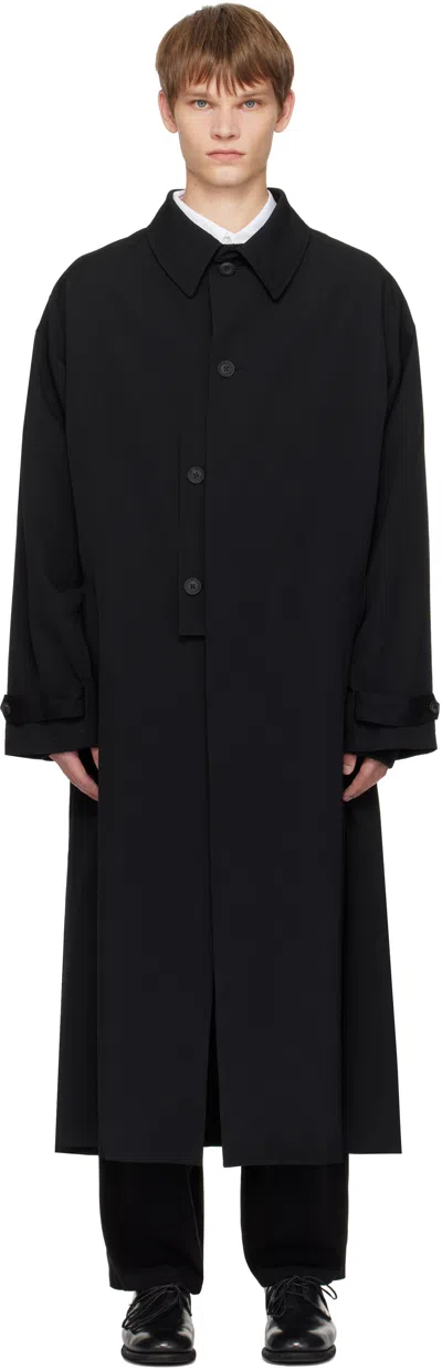 Yohji Yamamoto Black Wool Gabardine Designed Sleeve Coat