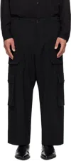 Yohji Yamamoto Black Wool Gabardine Pocket Detail Cargo Pants In Black