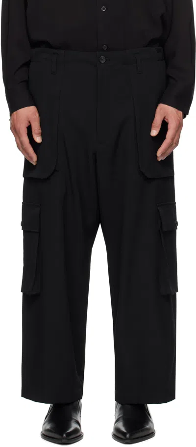 Yohji Yamamoto Black Wool Gabardine Pocket Detail Cargo Pants In 2 Black