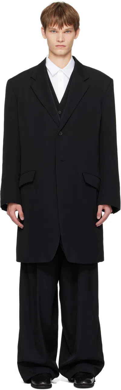 Yohji Yamamoto Black Wool Gabardine Reversible Nylon Liner & Blazer Set