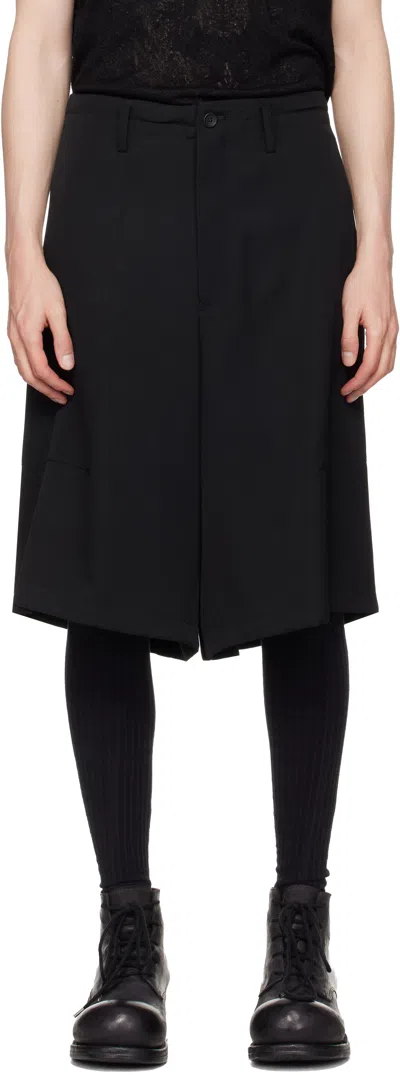 Yohji Yamamoto Black Wool Gabardine St Pocket Shorts