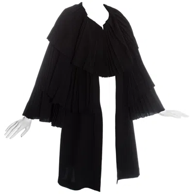 Pre-owned Yohji Yamamoto Black Wool Pleated Evening Cape, C. 1990