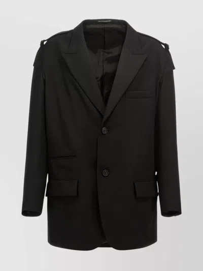 Yohji Yamamoto Blazer With Strap Detail And Chest Pocket In Black