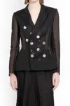 Yohji Yamamoto Double-breasted Semi-sheer Blazer In Black