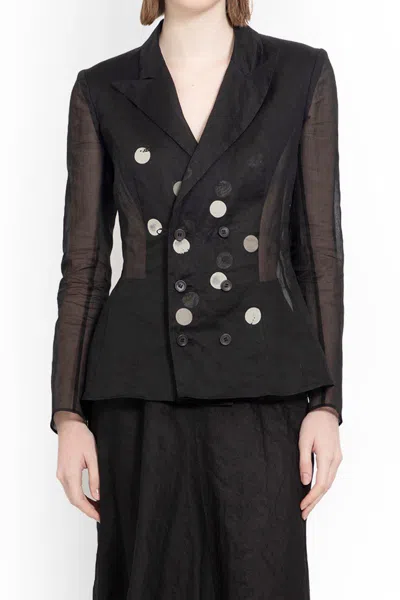 Yohji Yamamoto Double-breasted Semi-sheer Blazer In Black