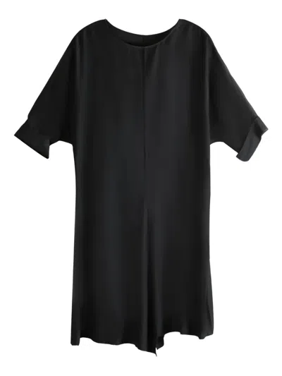 Yohji Yamamoto Boat-neck Rolled-sleeve Midi Dress In Black