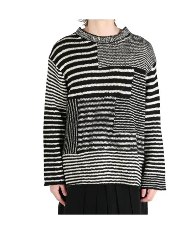 Yohji Yamamoto Border Round-neck Sweater In Black