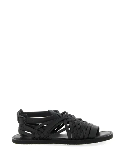Yohji Yamamoto Leather Sandals Ankle Strap Flat Sole In Black