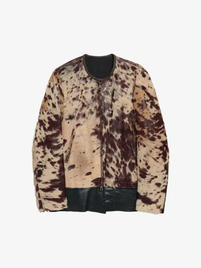 Pre-owned Yohji Yamamoto Brown Cuir Leather Fur Detailed Bomber