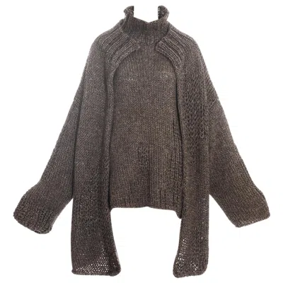 Pre-owned Yohji Yamamoto Brown Knitted Wool Oversized Cardigan And Sweater, Fw 1984