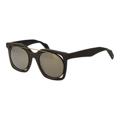 Yohji Yamamoto Brown Unisex Sunglasses In Black