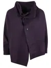 Yohji Yamamoto Burgundy Wool Cardigan With Asymmetric Hem And Snap Closure In Purple