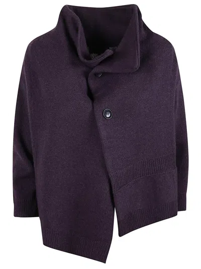 Yohji Yamamoto Burgundy Wool Cardigan With Asymmetric Hem And Snap Closure In Purple