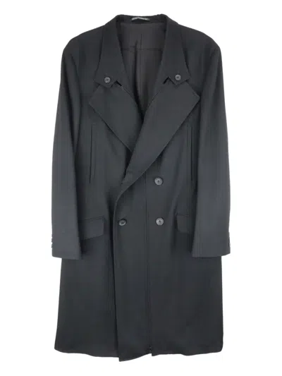 Yohji Yamamoto Buttoned Long Coat In Black