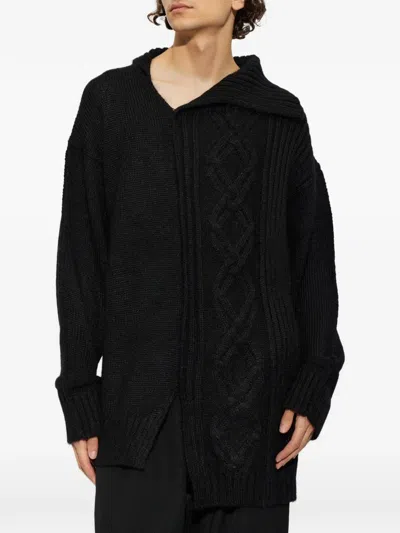 Yohji Yamamoto Cable-knit Asymmetric Sweater In Black