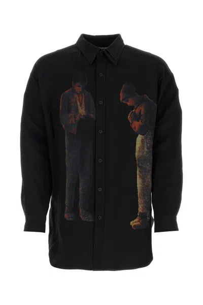 Yohji Yamamoto Graphic Print Linen Blend Shirt In Black