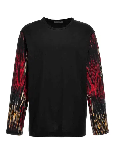 Yohji Yamamoto Printed Long Sleeve T-shirt In 黑色的