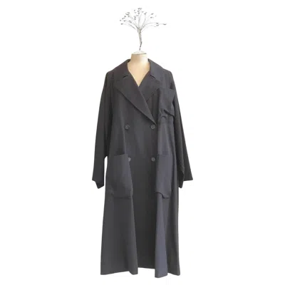 Pre-owned Yohji Yamamoto Cappotto Blu Doppiopettoin Tessuto Stretch Dei Primi Anni 2000. In Black