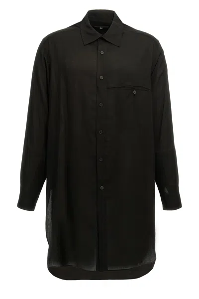 Yohji Yamamoto Transparent Shirt With Chest Pocket And Longline Design In Black