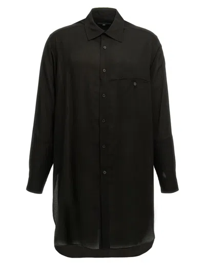 Yohji Yamamoto Transparent Shirt With Chest Pocket And Longline Design In Black