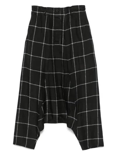 Yohji Yamamoto Check-pattern Drop-crotch Trousers In Black