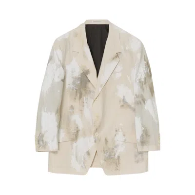 Pre-owned Yohji Yamamoto Classic Twill Printed Jacket 'ivory' | Cream | Men's Size 2 In White