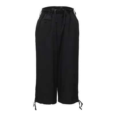 Yohji Yamamoto Drawstring-fastening Cropped Trousers In Black