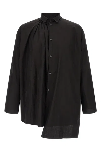 Yohji Yamamoto Asymmetrical Shirt Double B Collar Long Sleeves In Black