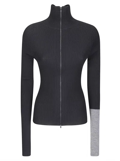 YOHJI YAMAMOTO COLOR COMBI HIGH-NECK ZIP-UP SWEATER