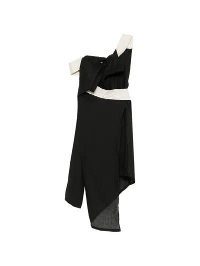 Yohji Yamamoto Colour-block Asymmetric Dress In Black