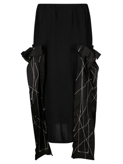 Yohji Yamamoto Combi Random Embroidery Skirt In Black