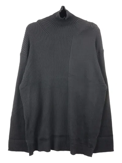 Yohji Yamamoto Contrast-rib Wool Jumper In Schwarz