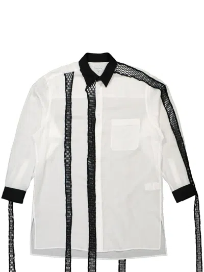 Yohji Yamamoto Contrasting Mesh-detail Linen Shirt In White