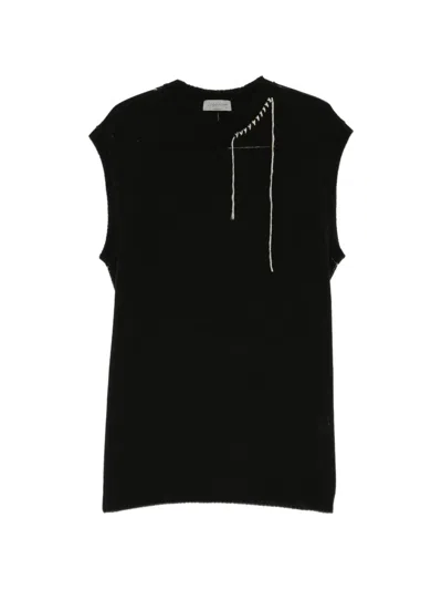 Yohji Yamamoto Contrast-stitch Sleeveless Top In Black