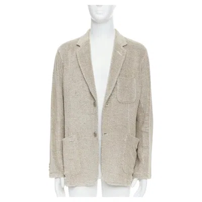 Pre-owned Yohji Yamamoto Costume D'homme Beige Linen Blend Jersey Blazer Jp3 L In Brown
